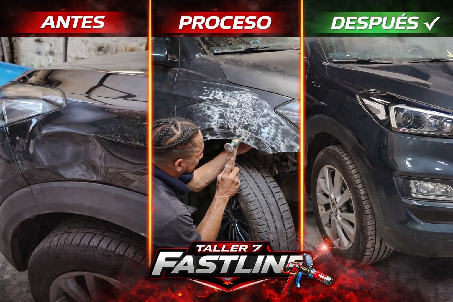 Antes y después desabolladura Fastline 7