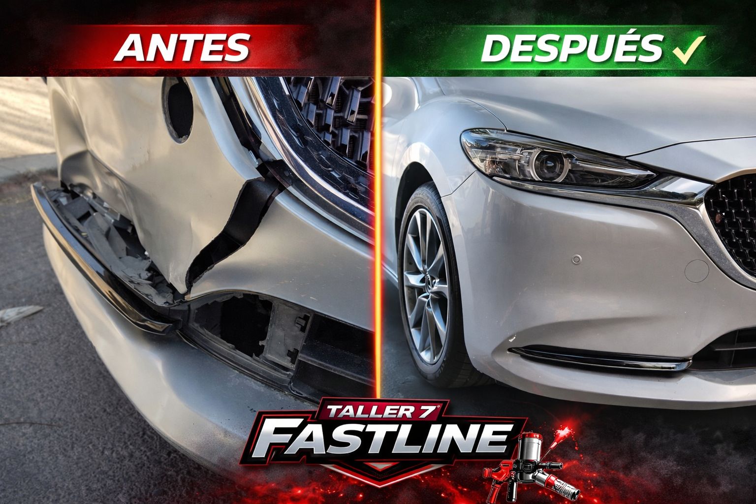 Antes y después reparación de choque Fastline 7